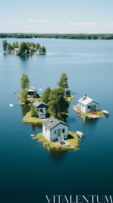 Captivating Floating Tiny Houses on a Serene Lake AI Image