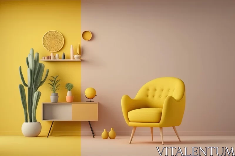 Contemporary Design: Green and Yellow Chair on Pink and Yellow Wall AI Image