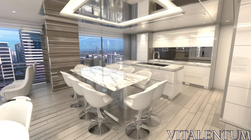 AI ART Contemporary Kitchen with City Skyline View