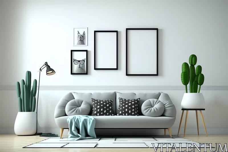 Modern Living Room with Cartoonish Simplicity and Whimsical Art AI Image
