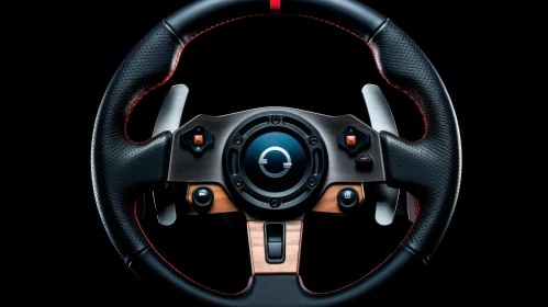 Black Leather Racing Steering Wheel with Red Stitching