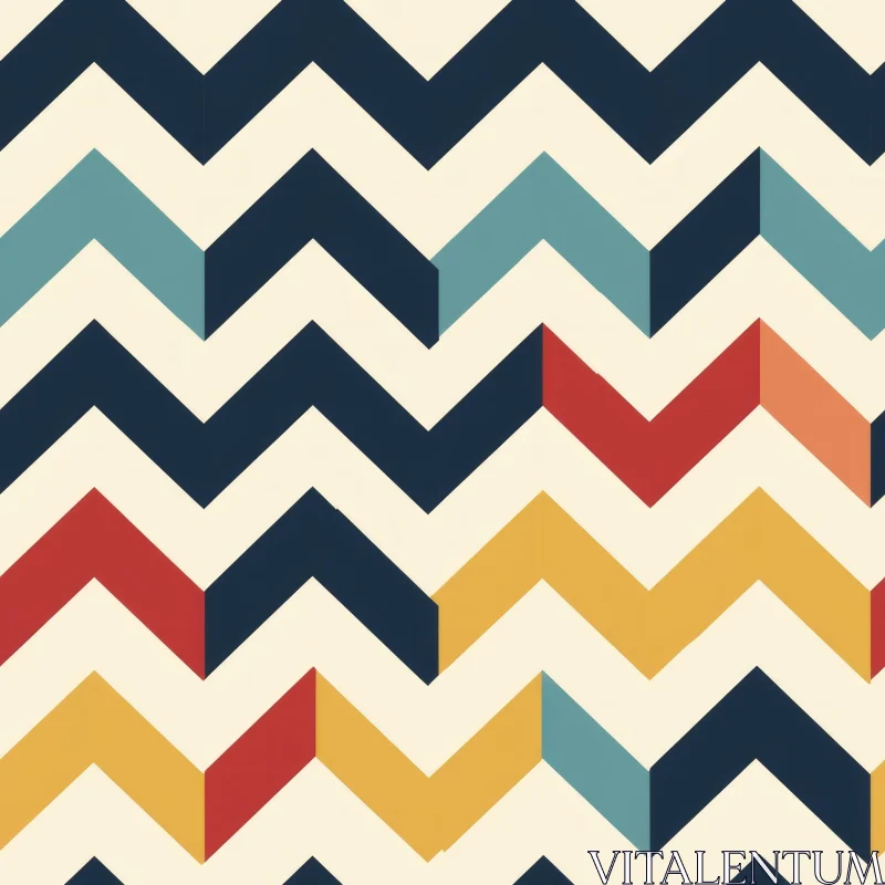Chevron Zig Zag Pattern in Blue, Green, Red, Yellow on Beige Background AI Image