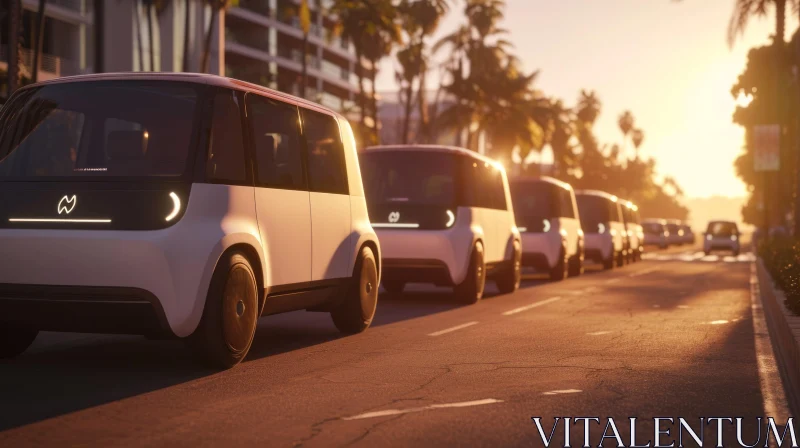 Futuristic Autonomous Electric Vehicles at Sunset AI Image
