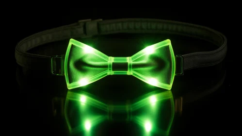 Futuristic Black Bow Tie with Green LED Lights