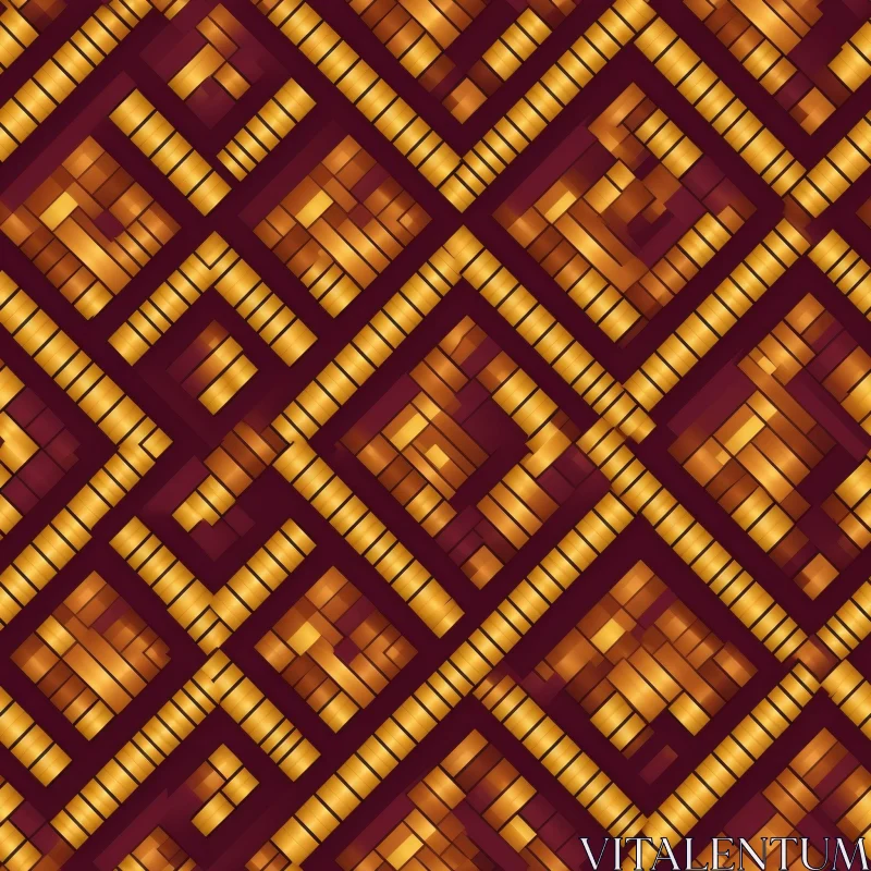 Geometric Gold Diamond Pattern on Red Background AI Image