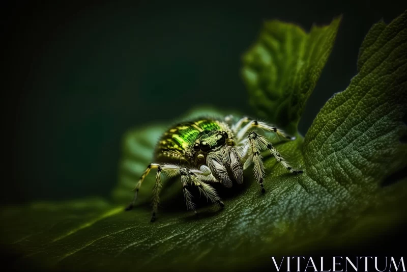 Green Spider on Leaf: A Captivating Image of Nature's Beauty AI Image