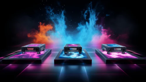 Neon Gaming PC Cases with Flames - Gaming Event Concept
