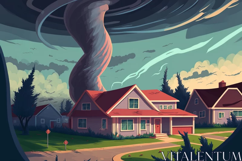Captivating Painting of a Neighborhood with a Tornado | Detailed Character Design AI Image
