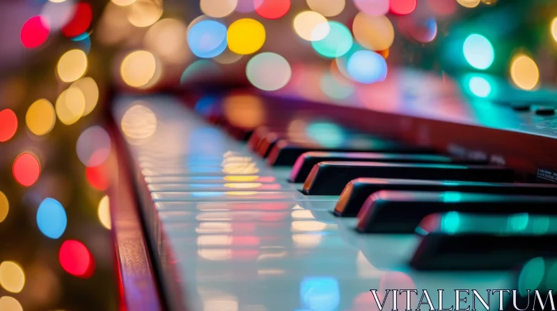 Close-Up Piano Keyboard with Colorful Lights - Artistic Image AI Image