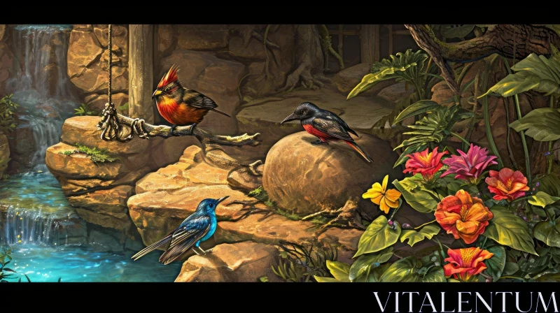 Jungle Birds Painting - Vibrant Nature Artwork AI Image