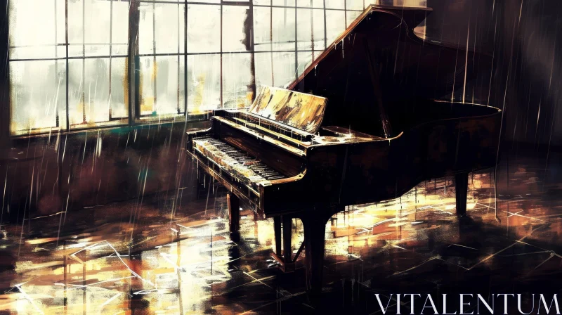 Serene Painting of a Piano in a Dark Room AI Image
