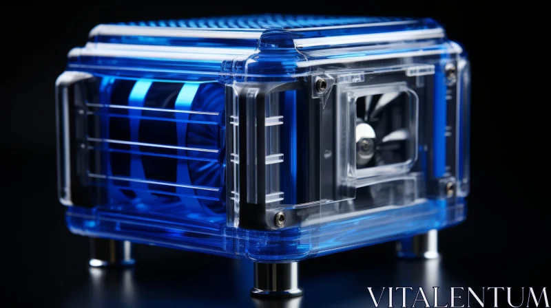 Transparent Blue Computer Case with Fan and LED Light AI Image