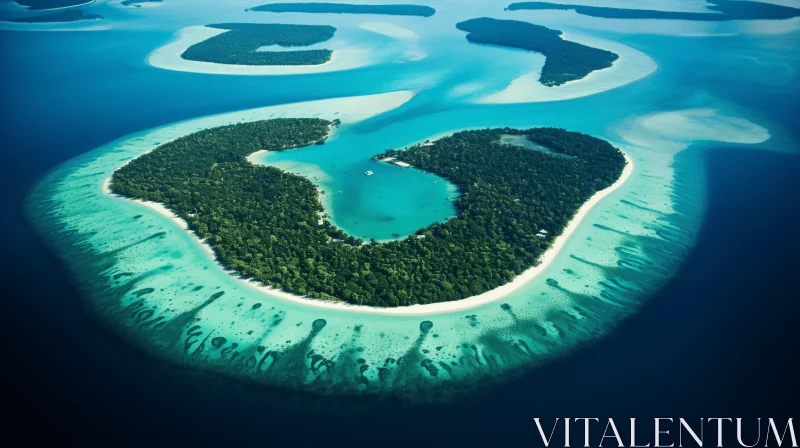 Aerial View of Islands in the Maldives: Romantic Landscapes and Indigenous Motifs AI Image