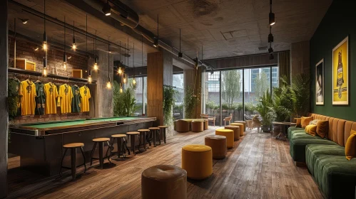 Modern Sports Bar with Pool Table and Comfortable Seating