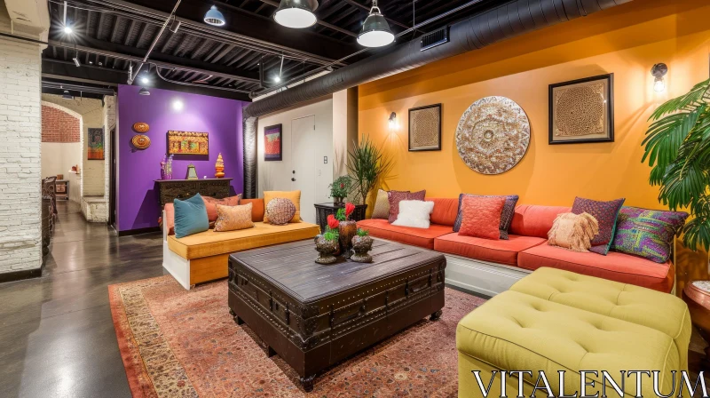 AI ART Stunning Living Room with Purple and Orange Walls