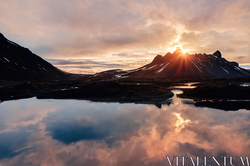 Sunrise Reflections in Icelandic Mountain | Minimalistic Landscape AI Image
