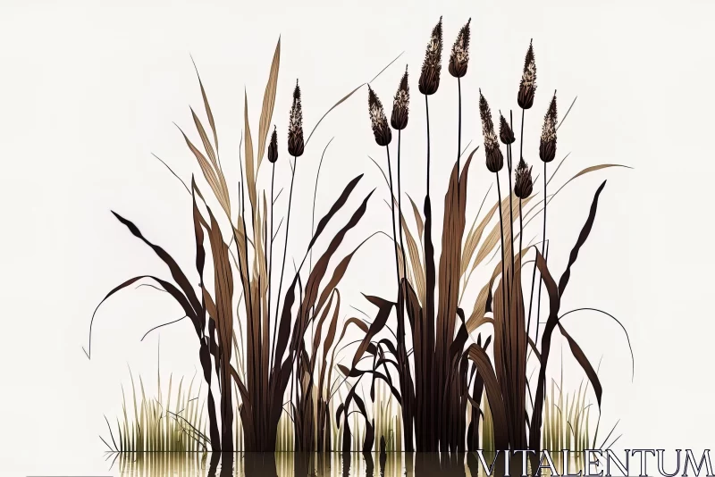 Black Cattail Vector Illustrations | Hyper-Realistic Water Art AI Image