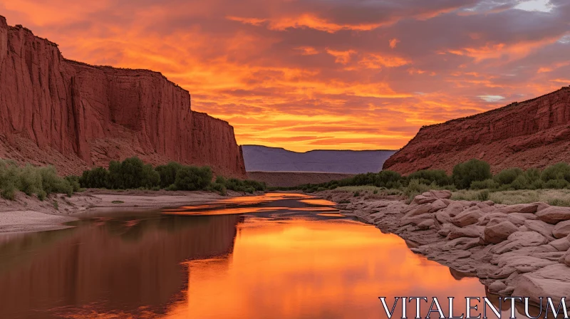 Captivating Sunset River Scene in Southwestern Canyon AI Image