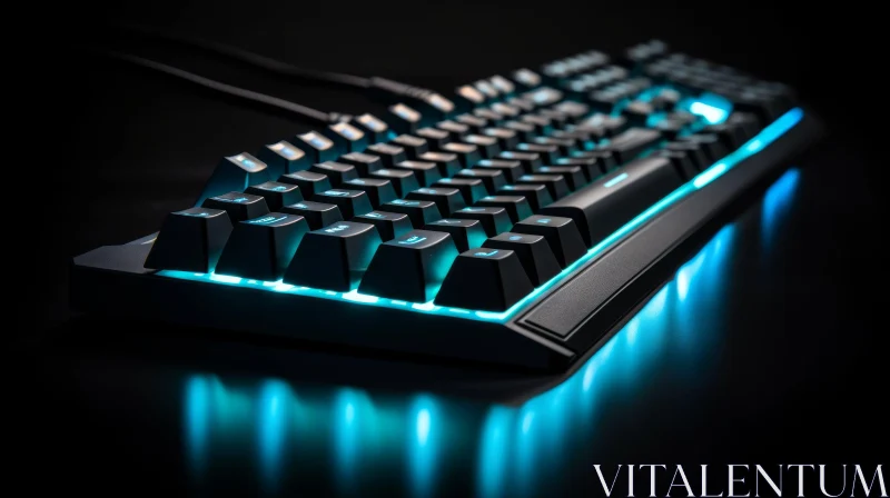 Closeup Black and Blue Backlit Gaming Keyboard AI Image