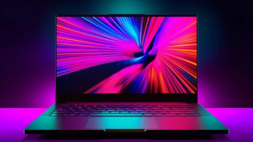 Colorful Laptop Screen Illuminated on Dark Table
