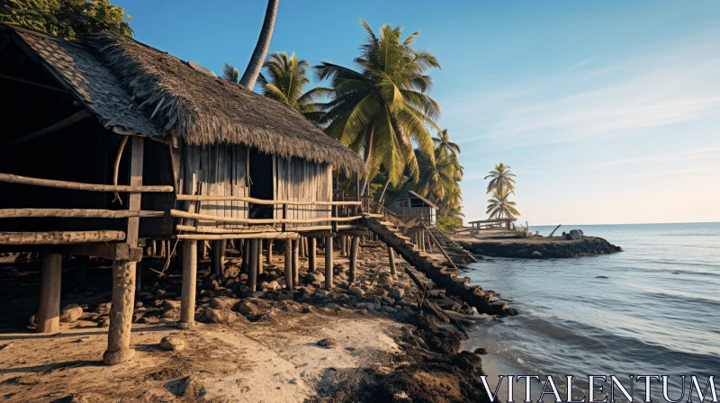 Enchanting Tropical Island with Coastal Hut in the Ocean AI Image