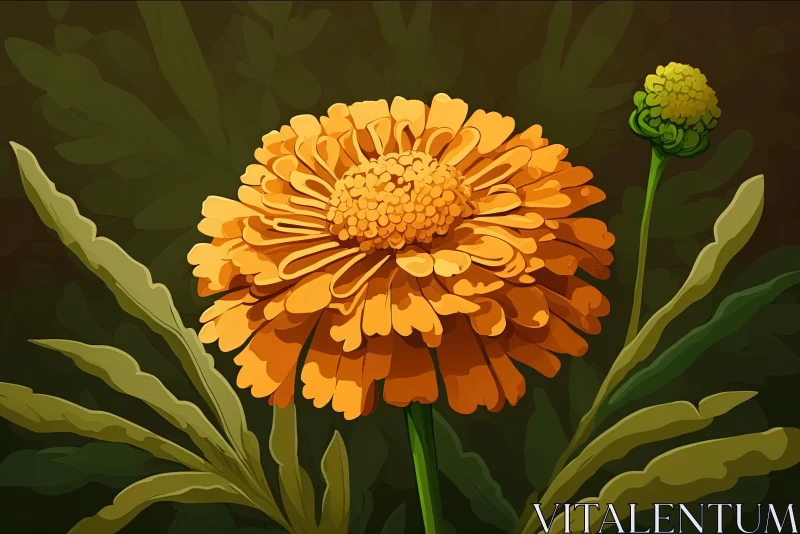 AI ART Exquisite Orange Flower on Dark Green Background | Surrealistic Illustration