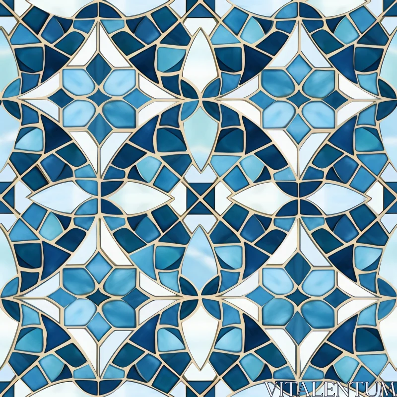 AI ART Moroccan-Inspired Blue and White Mosaic Pattern