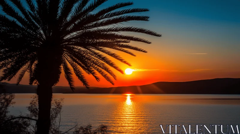Captivating Sunset with Palm Tree - Mediterranean Landscapes AI Image