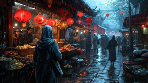 Rainy Street Scene in a Chinese City: Exploring the Vibrant Culture and Culinary Delights