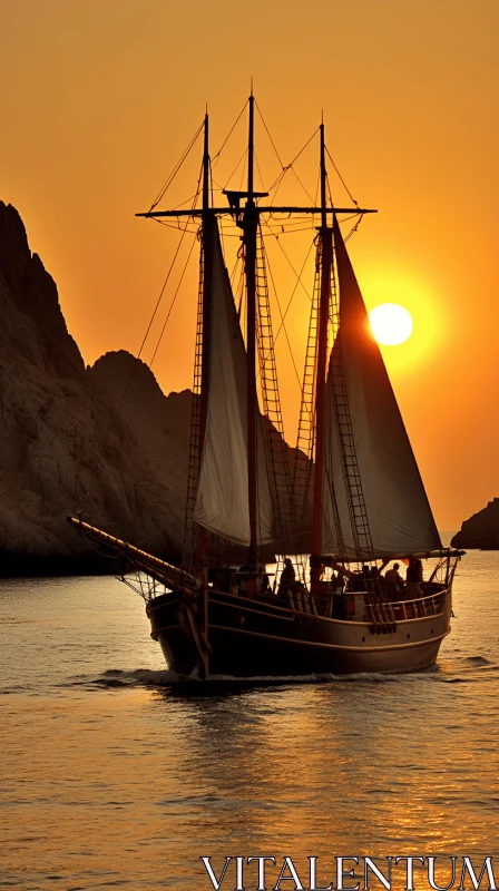 Romantic Sail Boat at Sunset - Traditional Mexican Style AI Image