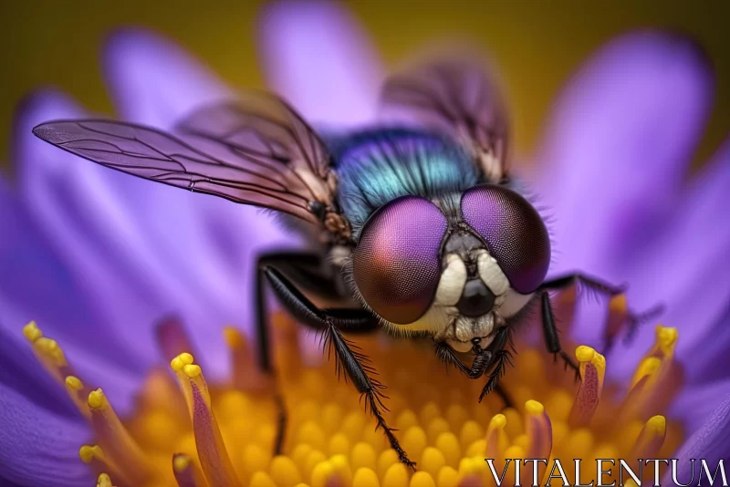 Captivating Image: Fly with Colorful Eyes on a Flower AI Image