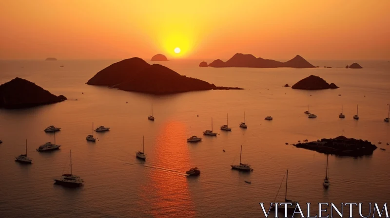Captivating Sunset Over Harbor with Sailboats - Luminous Sfumato Style AI Image
