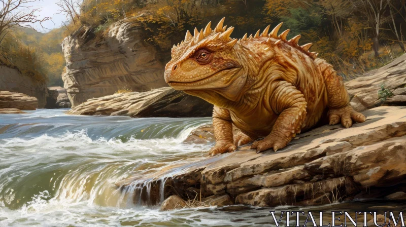 Enigmatic Painting of a Prehistoric Amphibian-Like Creature AI Image
