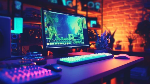 Modern Gaming Setup with Colorful Display