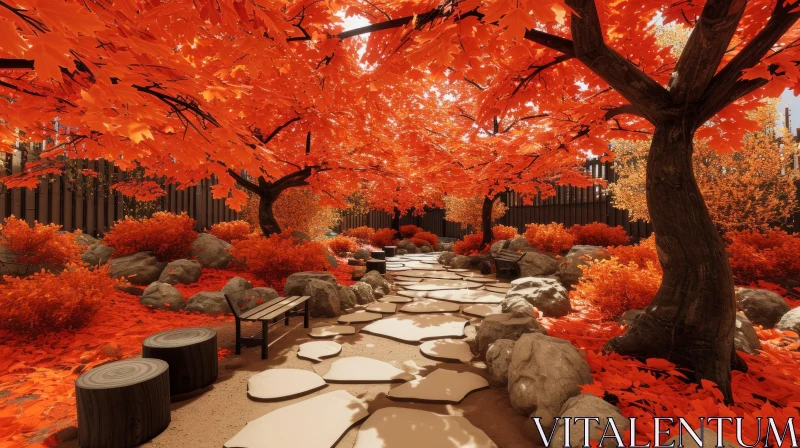 Serene Autumn Landscape in a Park | Vibrant Fall Colors AI Image