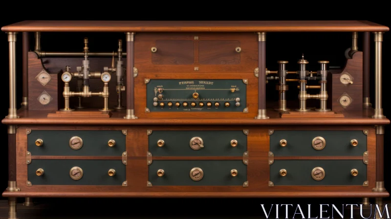 Steampunk Wooden Cabinet with Knobs and Switches AI Image