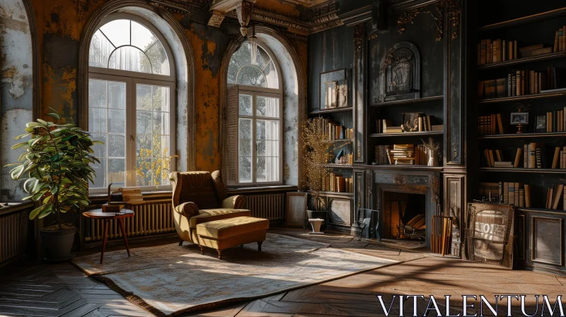 AI ART Vintage Library: A Dimly Lit and Inviting Space