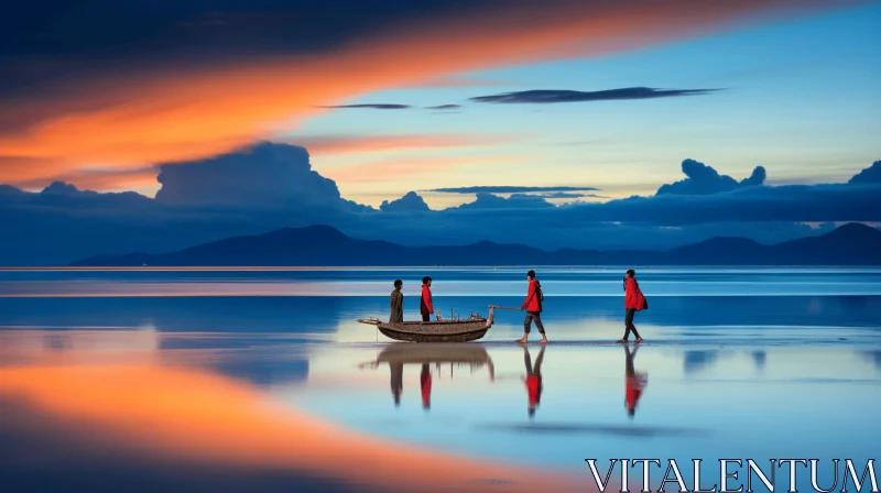 Vivid Landscapes: A Mesmerizing Artwork of a Boat on the Beach AI Image