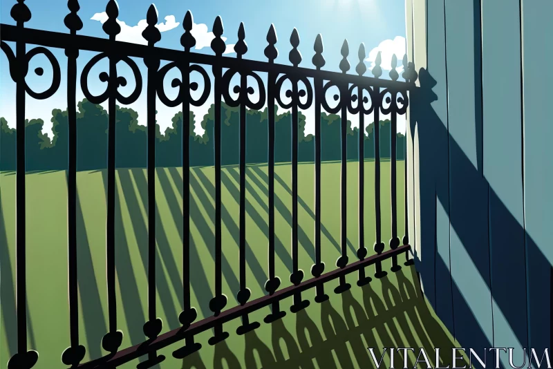 Whimsical Cartoon-Style Metal Fence in Renaissance Perspective | Southern Countryside AI Image
