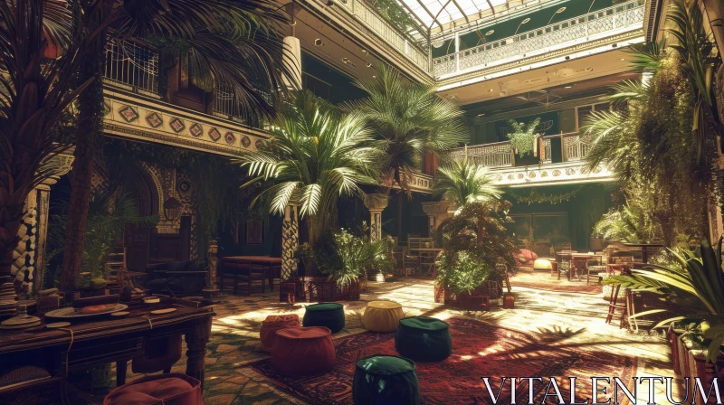 Enchanting Moroccan-Style Courtyard: 3D Rendering AI Image