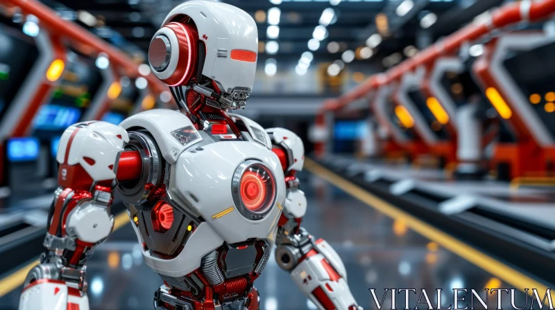 Futuristic 3D Rendering of a Metallic Humanoid Robot AI Image