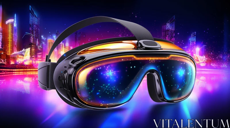 Futuristic Virtual Reality Headset in Cyberpunk Cityscape AI Image