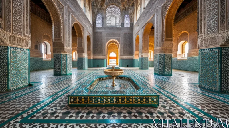 AI ART Luxurious Moroccan Palace Interior: Tile Work, Carved Stucco, Cedarwood