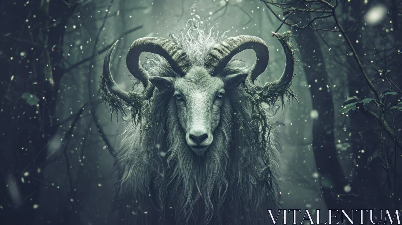 Majestic Goat in a Mysterious Forest - Digital Painting AI Image