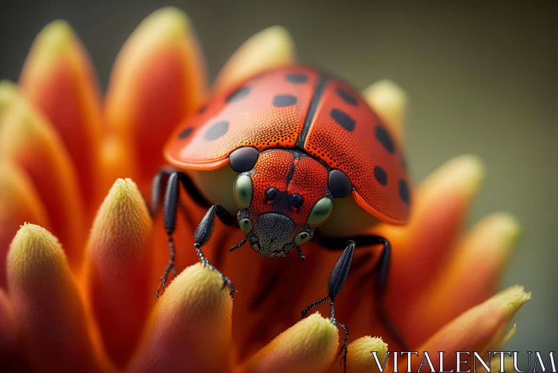 Realistic Ladybug on Orange Flower - Nature-inspired Photography AI Image