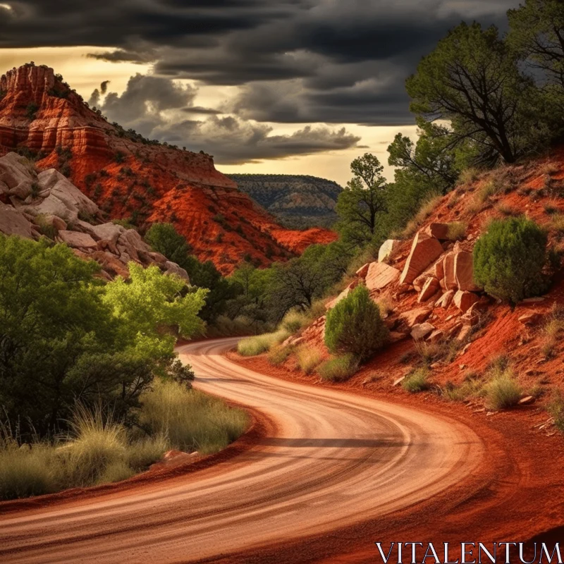 AI ART Red Road in Zion National Park, Arizona - A Captivating Post-Apocalyptic Landscape