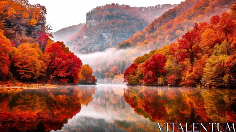 Serene Autumn River Landscape Photography AI Image