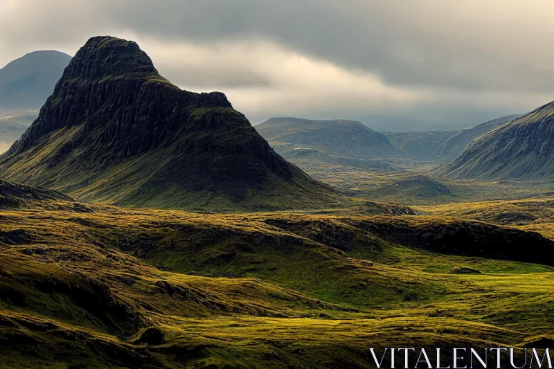 AI ART Serene Grassy Valley in Scotland: Contrasting Lights and Darks