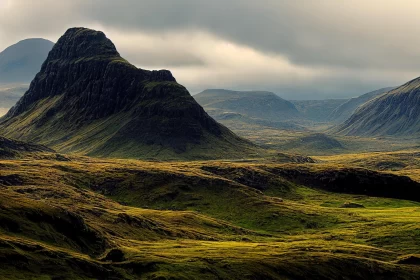 Serene Grassy Valley in Scotland: Contrasting Lights and Darks