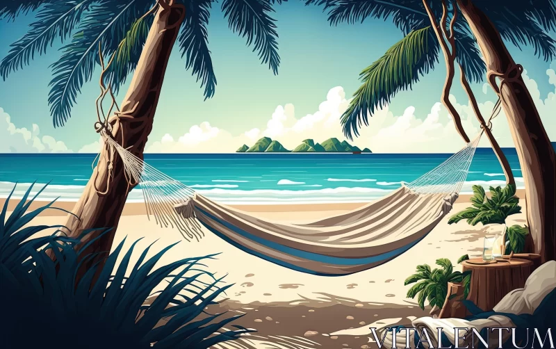Tranquil Hammock Illustration | Serene Beachscape AI Image